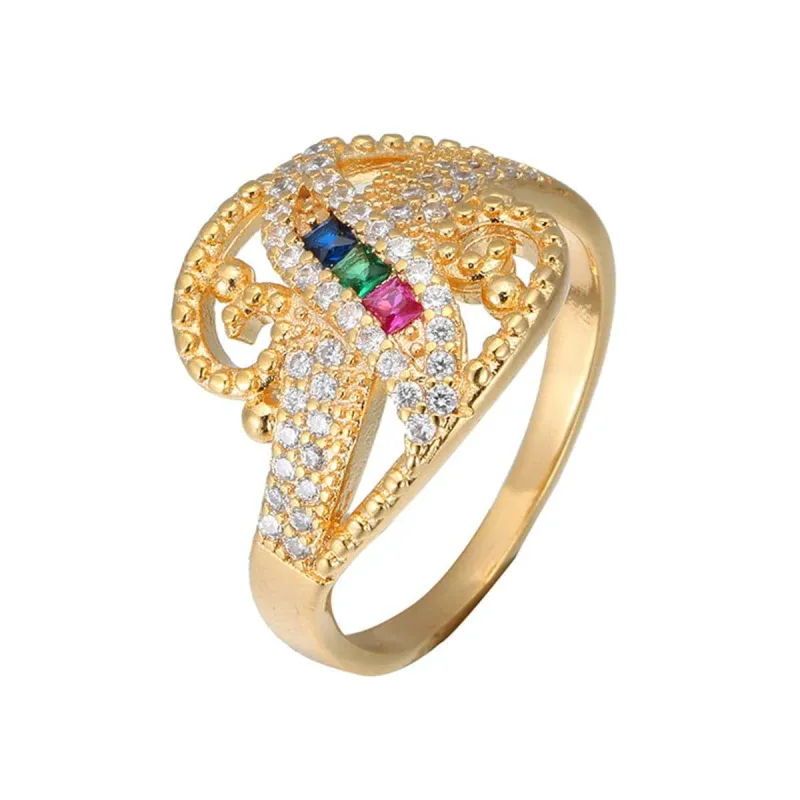 Rainbow Crystal & Cubic Zirconia Leaf Ring made by Zulily