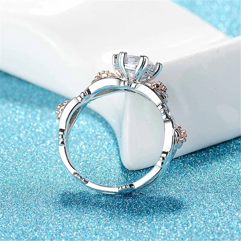 Cubic Zirconia & Two-Tone Flower Band Ring Set made by Zulily