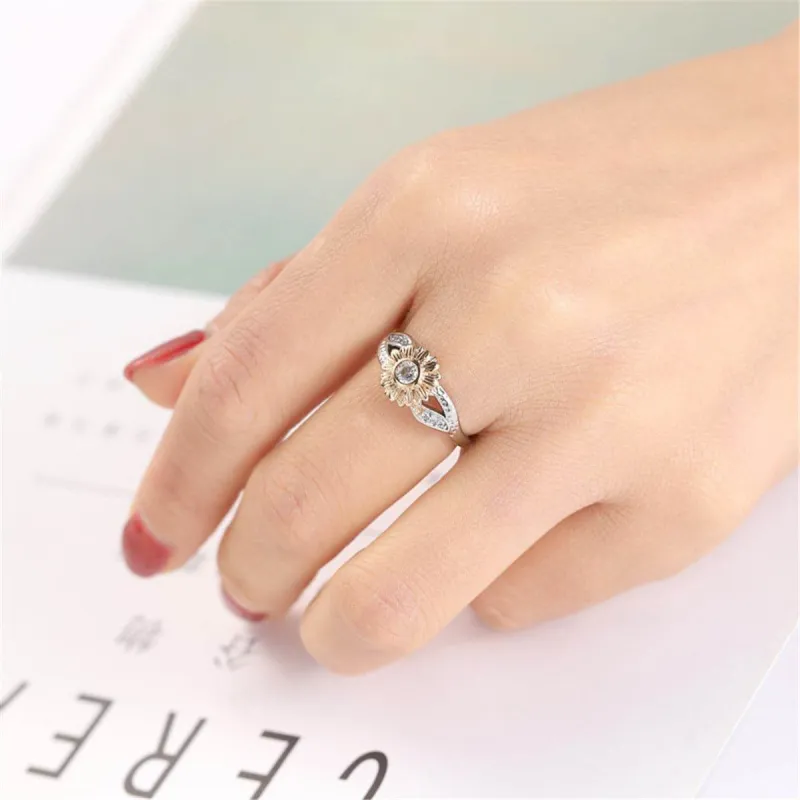 Cubic Zirconia & Two-Tone Sunflower Band Ring made by Zulily