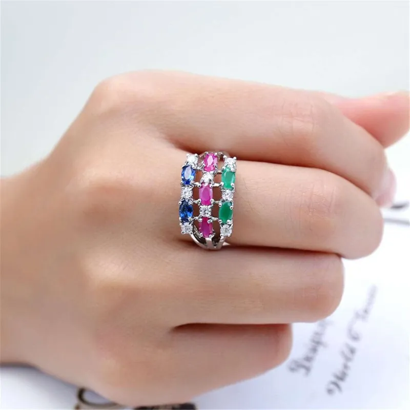 Purple Crystal & Silvertone Flower Ring made by Zulily