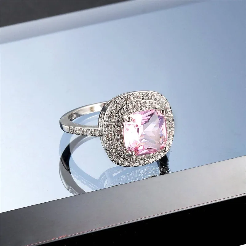 Pink Crystal & Cubic Zirconia Halo Ring made by Zulily
