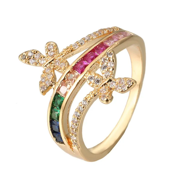 Rainbow Crystal & Cubic Zirconia Butterfly Ring made by Zulily