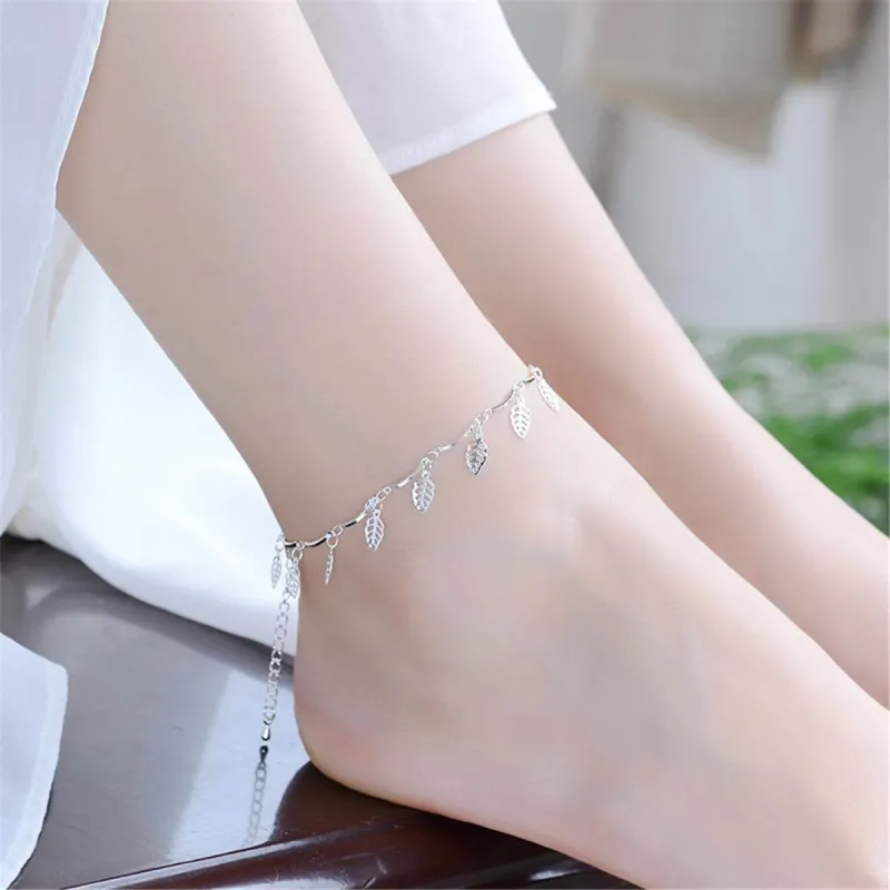 Silvertone Leaf Station Anklet made by Zulily