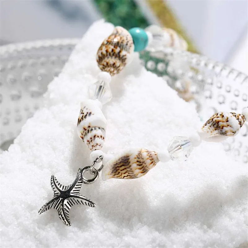 Blue & Silvertone Shell & Starfish Charm Anklet made by Zulily