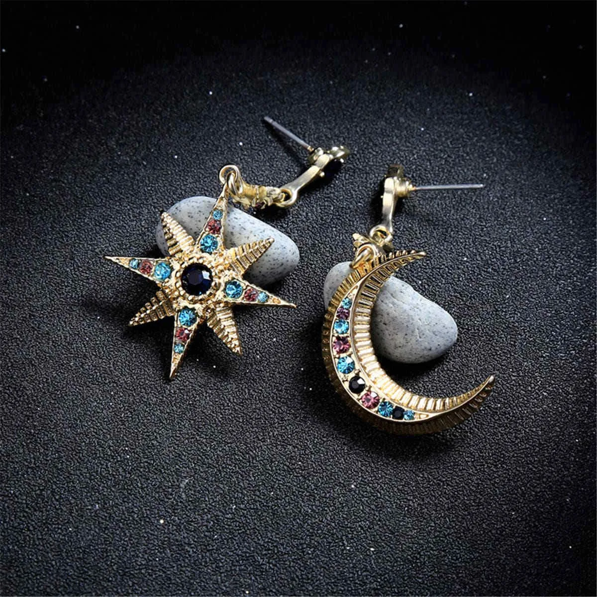 Red & Blue Cubic Zirconia Asymmetrical Space Drop Earrings sold by Zulily product image thumbnail 2