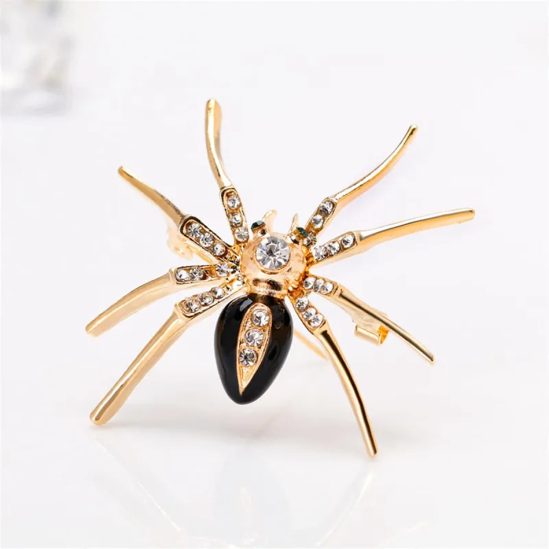 Cubic Zirconia & Black Enamel Goldtone Spider Brooch made by Zulily