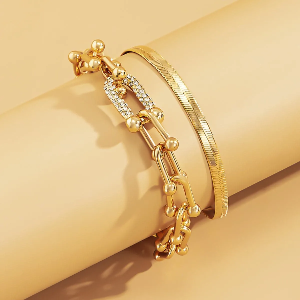 Cubic Zirconia & Goldtone Vachette & Snake Chain Bracelet Set sold by Zulily