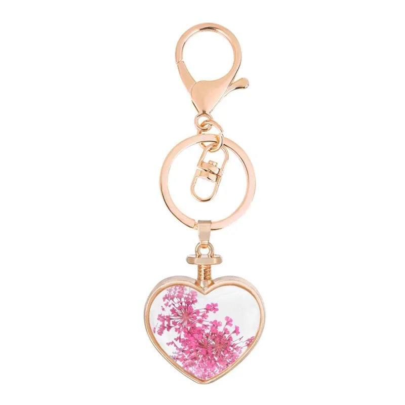 Rose Pressed Gypsophila & Goldtone Heart Key Chain made by Zulily
