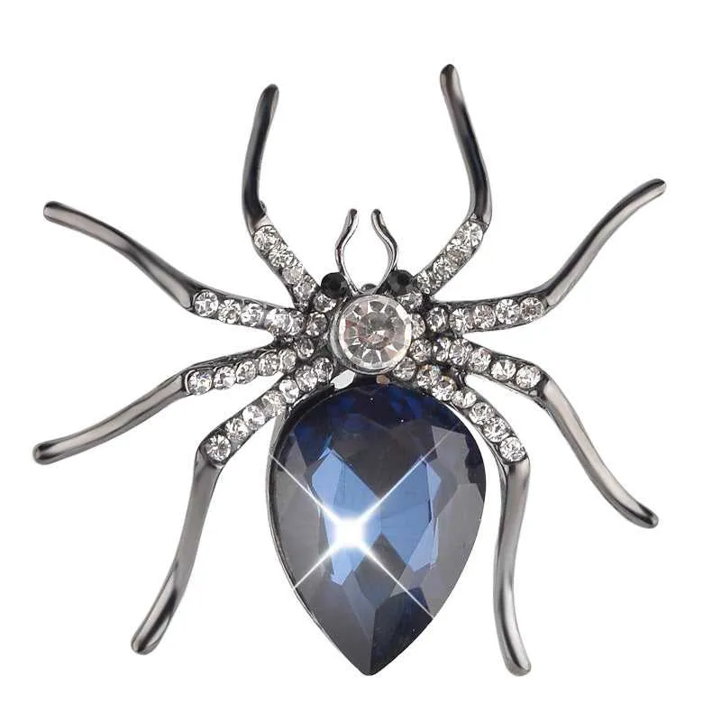 Blue Crystal & Black Spider Brooch made by Zulily