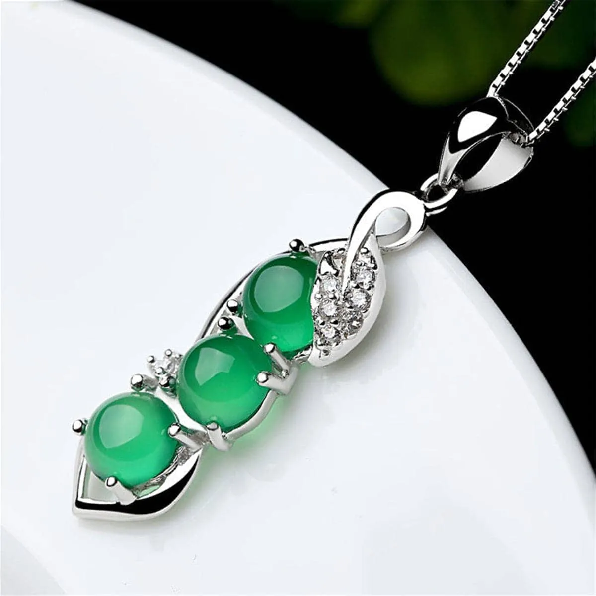 Green Jade & Cubic Zirconia Bean Pendant Necklace sold by Zulily product image thumbnail 2
