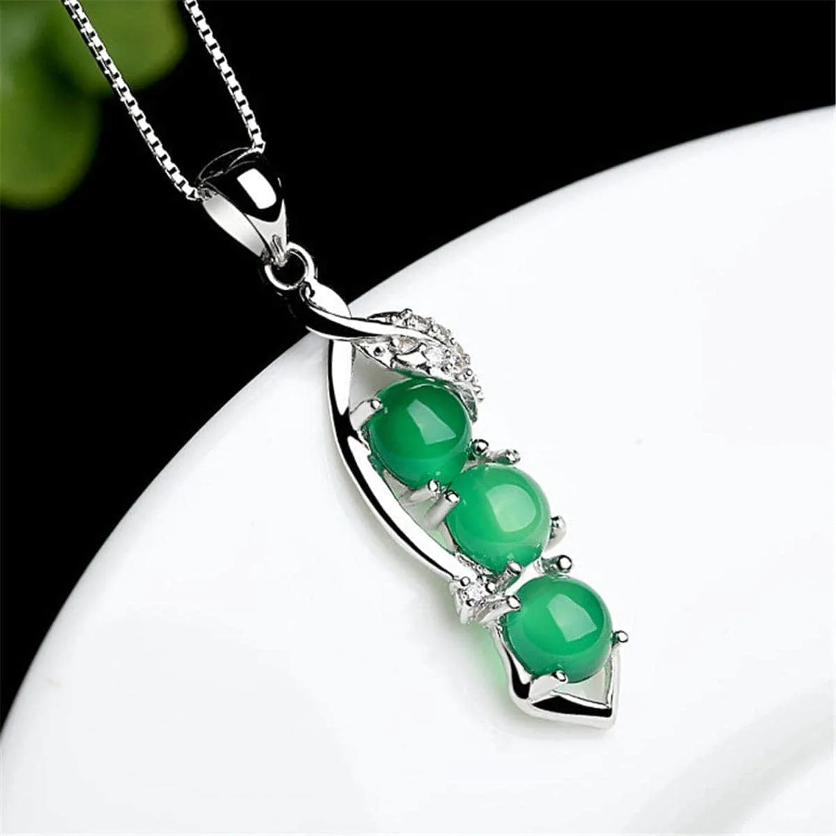 Green Jade & Cubic Zirconia Bean Pendant Necklace sold by Zulily product image thumbnail 3
