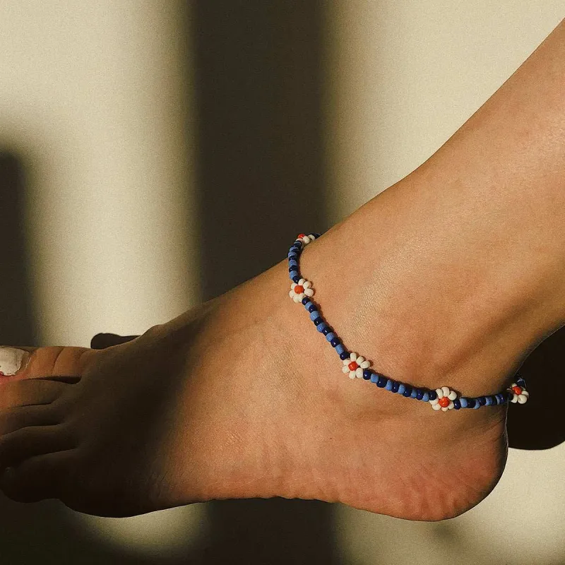 Blue Floral Beaded Anklet made by Zulily