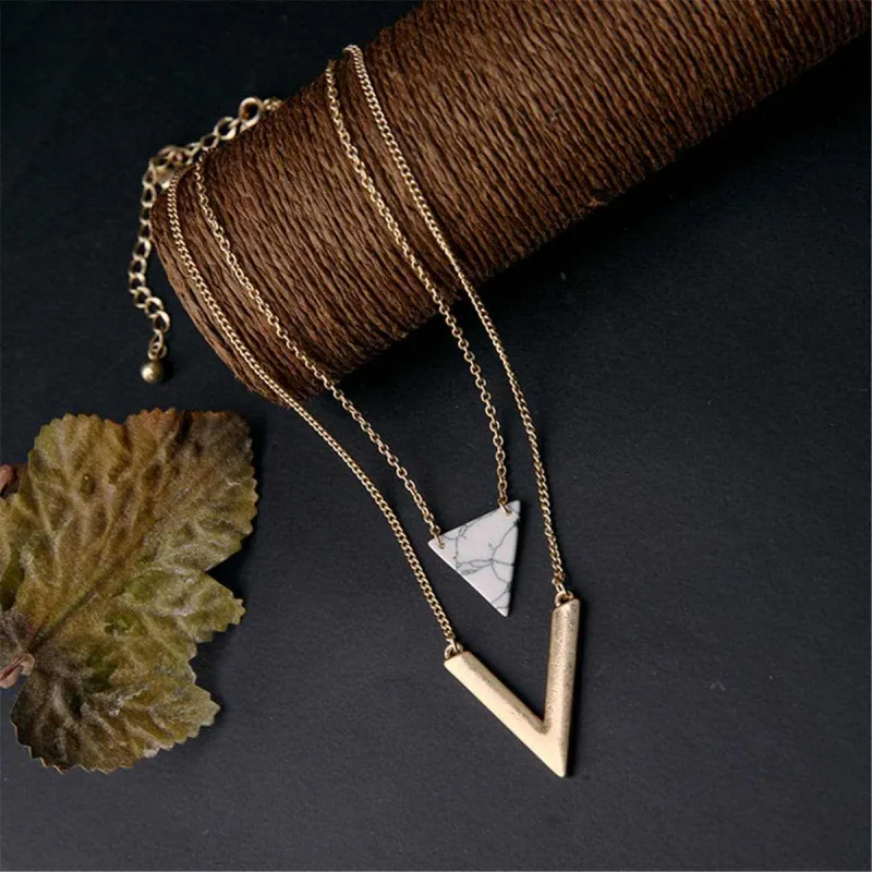 Turquoise & Goldtone Triangle Layer Necklace Set made by Zulily