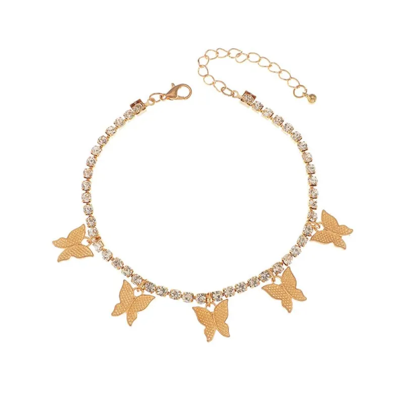 Cubic Zirconia & 18K Gold Plated Butterfly Station Anklet made by Zulily