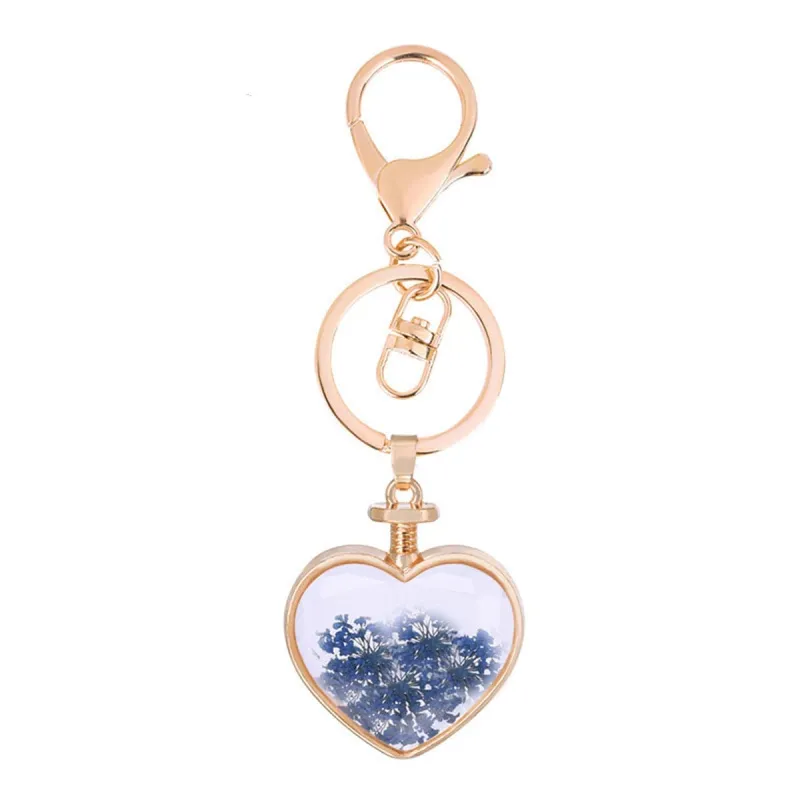 Blue & Goldtone Pressed Gypsophila Heart Key Chain made by Zulily
