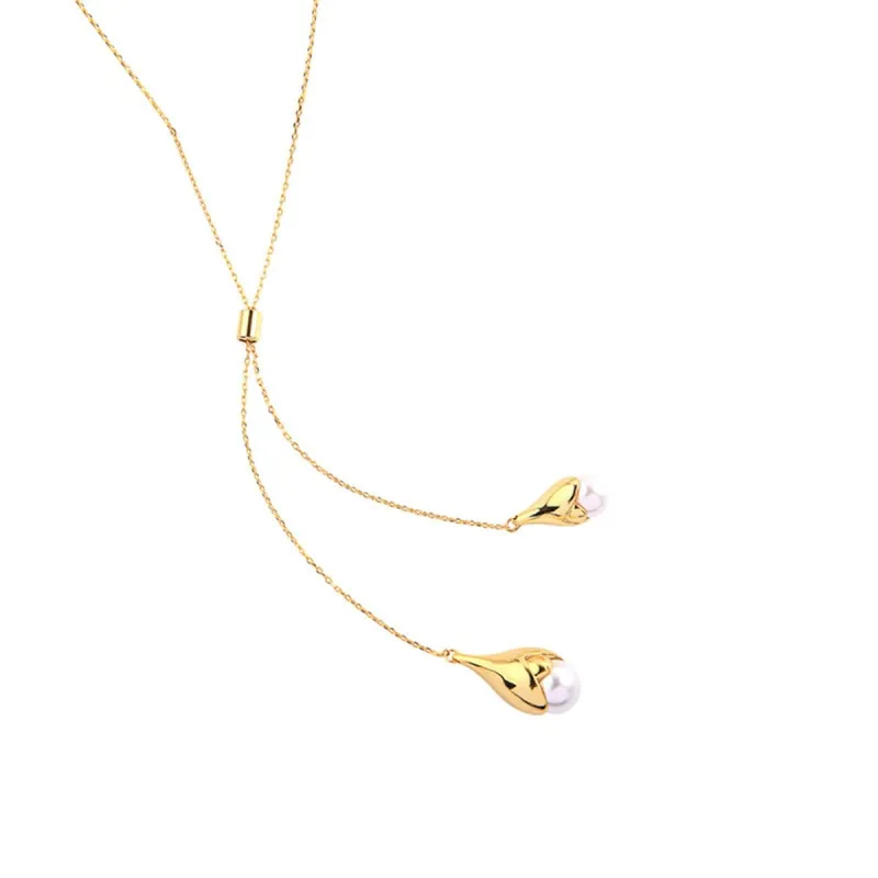 Pearl & Goldtone Double Drop Pendant Necklace made by Zulily
