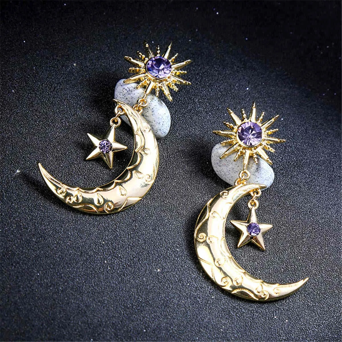 Crystal & Goldtone Star & Moon Drop Earrings sold by Zulily product image thumbnail 2