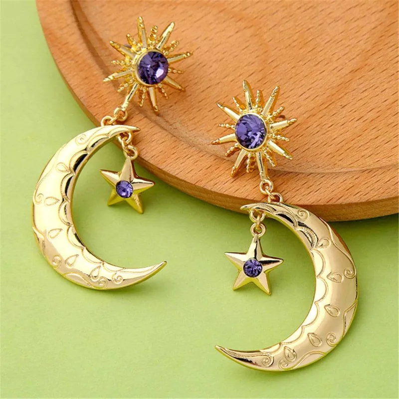 Crystal & Goldtone Star & Moon Drop Earrings made by Zulily