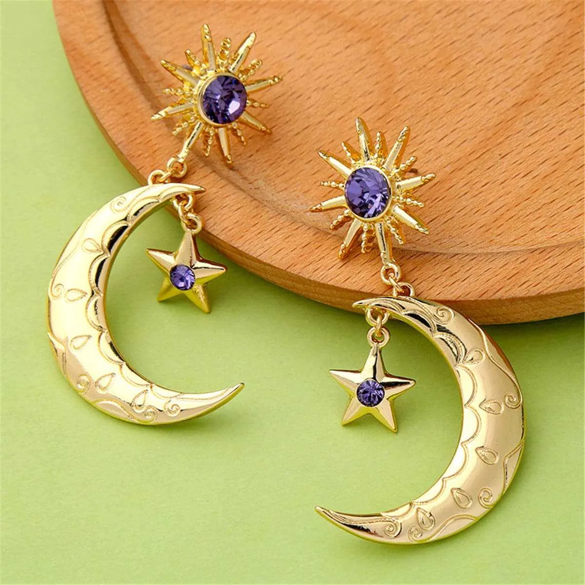 Crystal & Goldtone Star & Moon Drop Earrings sold by Zulily