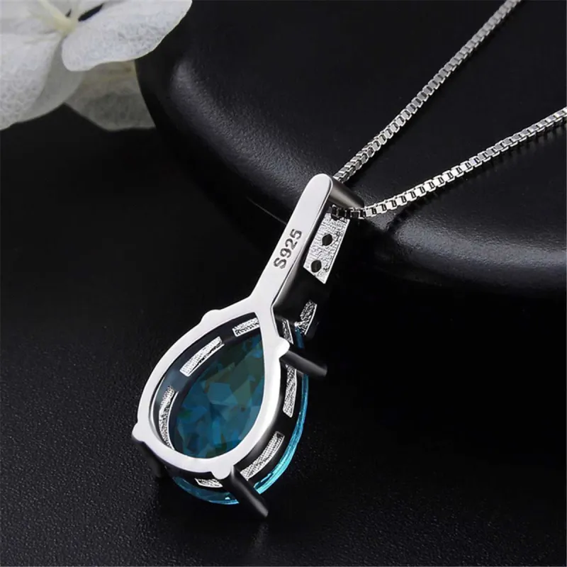 Cubic Zirconia & Aqua Pear Cut Crystal Bezel Prong Pendant Necklace made by Zulily