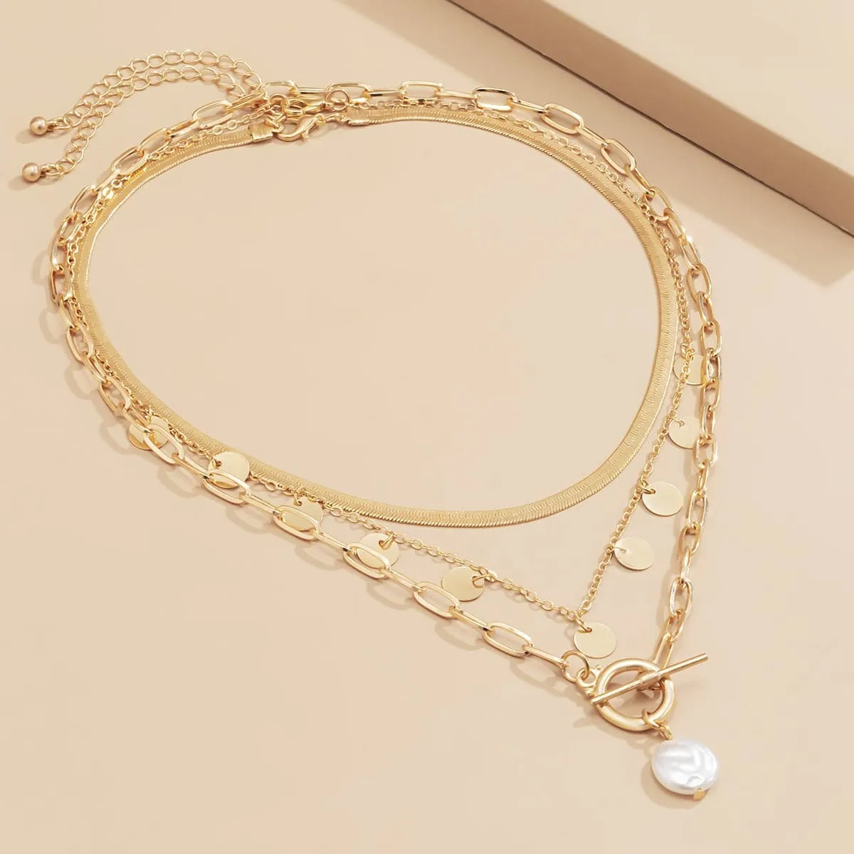Pearl & Goldtone Sequin Necklace Set sold by Zulily product image thumbnail 2