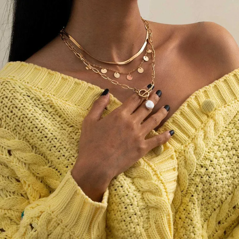 Pearl & Goldtone Sequin Necklace Set made by Zulily