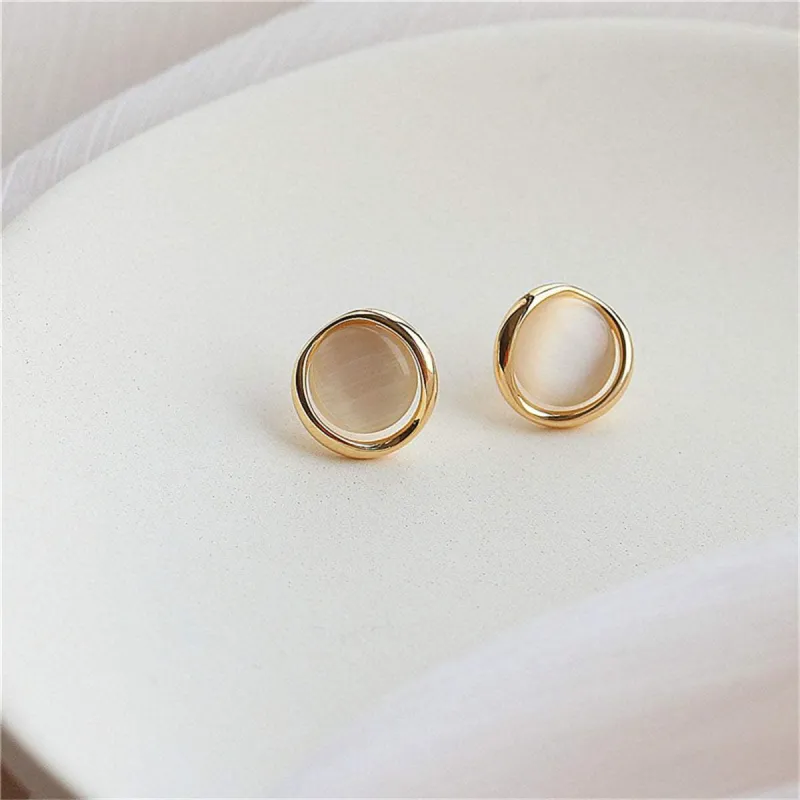 Cats Eye & Goldtone Round Stud Earrings made by Zulily