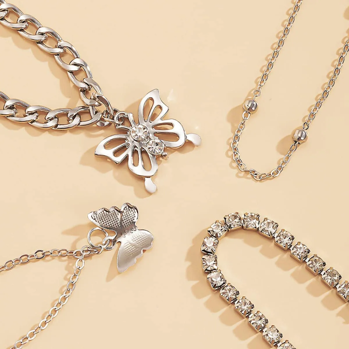 Cubic Zirconia & Silvertone Butterfly Charm Anklet Set sold by Zulily product image thumbnail 2
