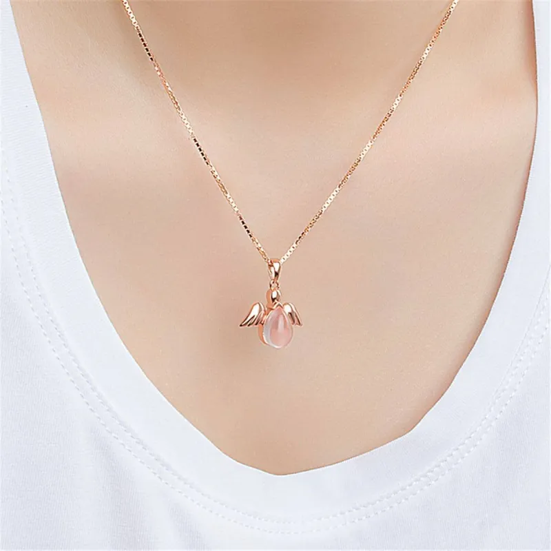 Pink Quartz & Rose Goldtone Angel Pendant Necklace made by Zulily