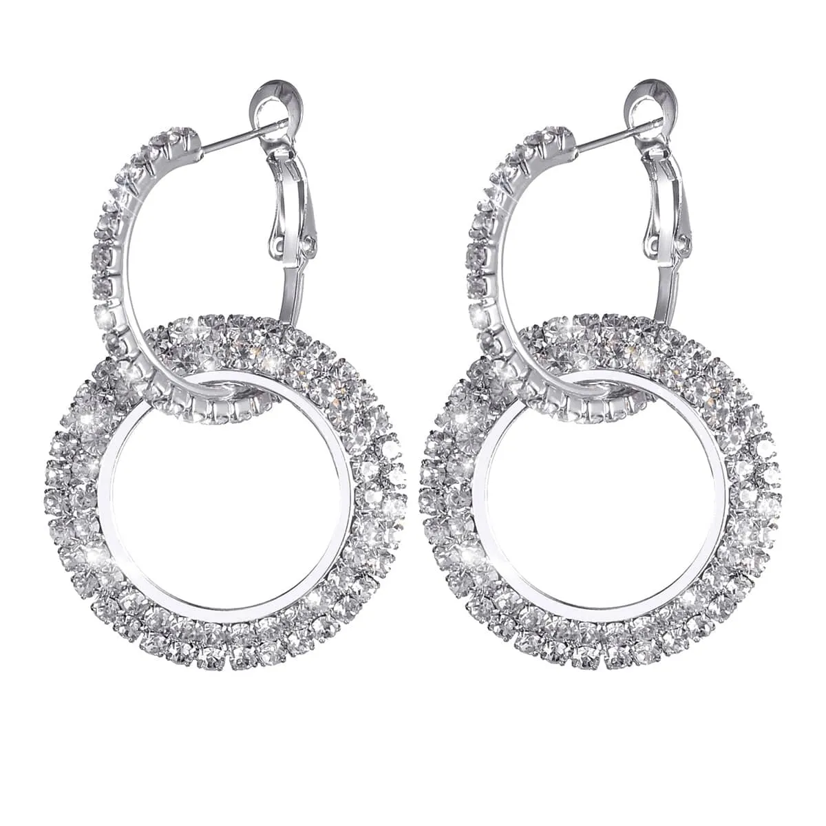 Cubic Zirconia & Silvertone Interlock Circle Drop Earrings sold by Zulily