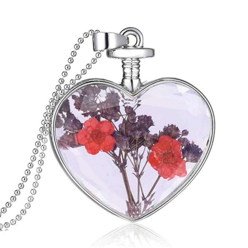 Red Pressed Peach Blossom & Silvertone Heart Pendant Necklace made by Zulily
