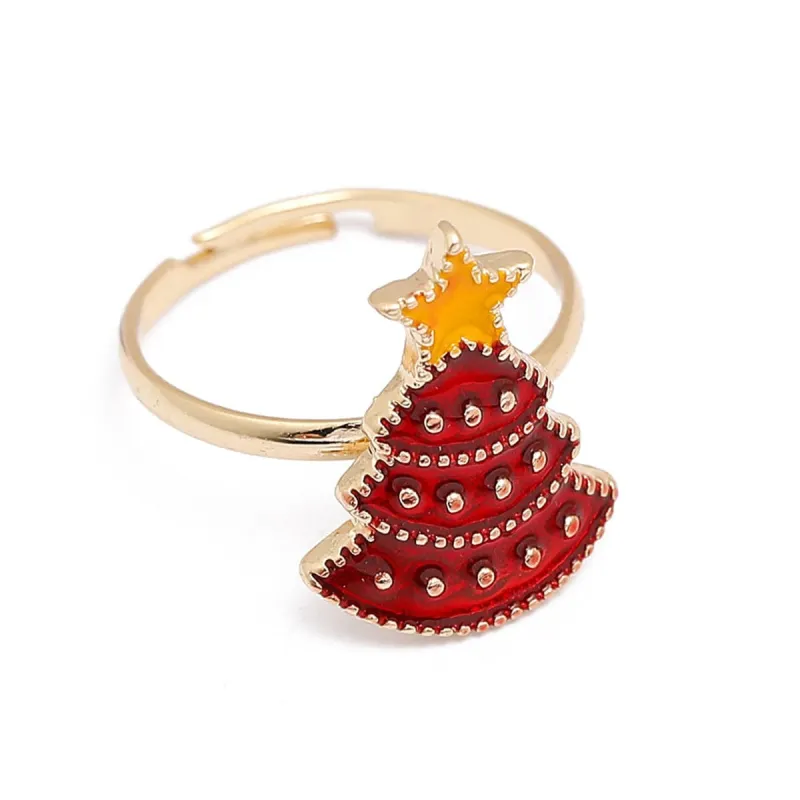 Red Enamel & Goldtone Christmas Tree Adjustable Ring made by Zulily