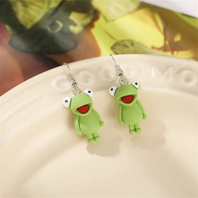 Green Polymer Clay & Silvertone Frog Drop Earrings made by Zulily