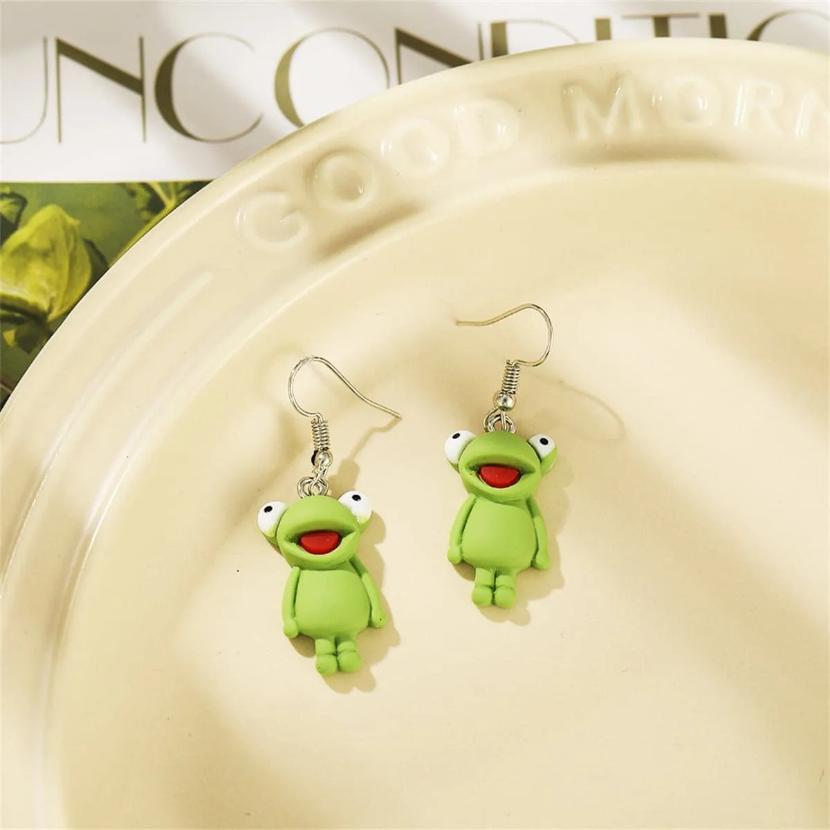 Green Polymer Clay & Silvertone Frog Drop Earrings sold by Zulily product image thumbnail 2
