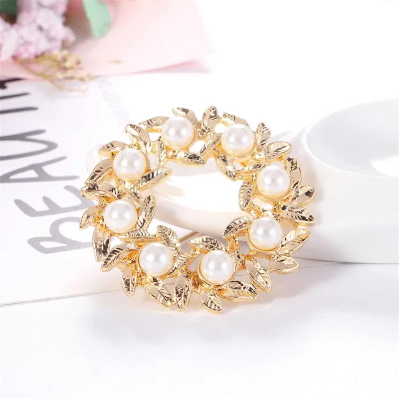 Pearl & Goldtone Wreath Brooch made by Zulily