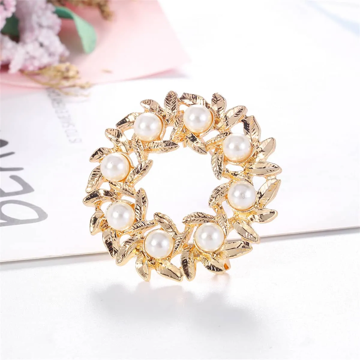 Pearl & Goldtone Wreath Brooch sold by Zulily product image thumbnail 2