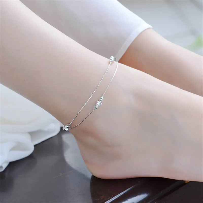 Silvertone Star Bead Layered Anklet made by Zulily