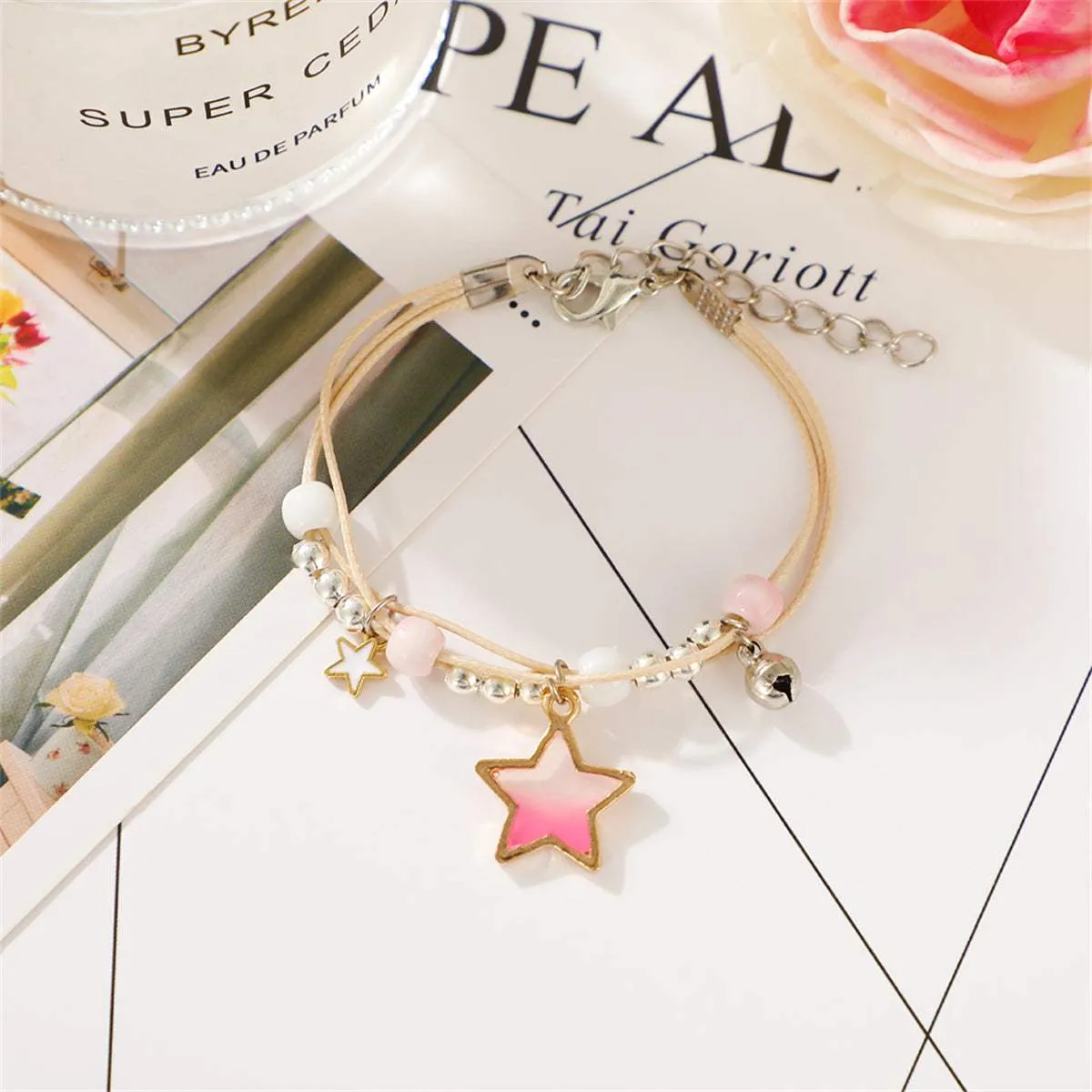 Pink Enamel & Two-Tone Star Layered Charm Bracelet sold by Zulily product image thumbnail 2