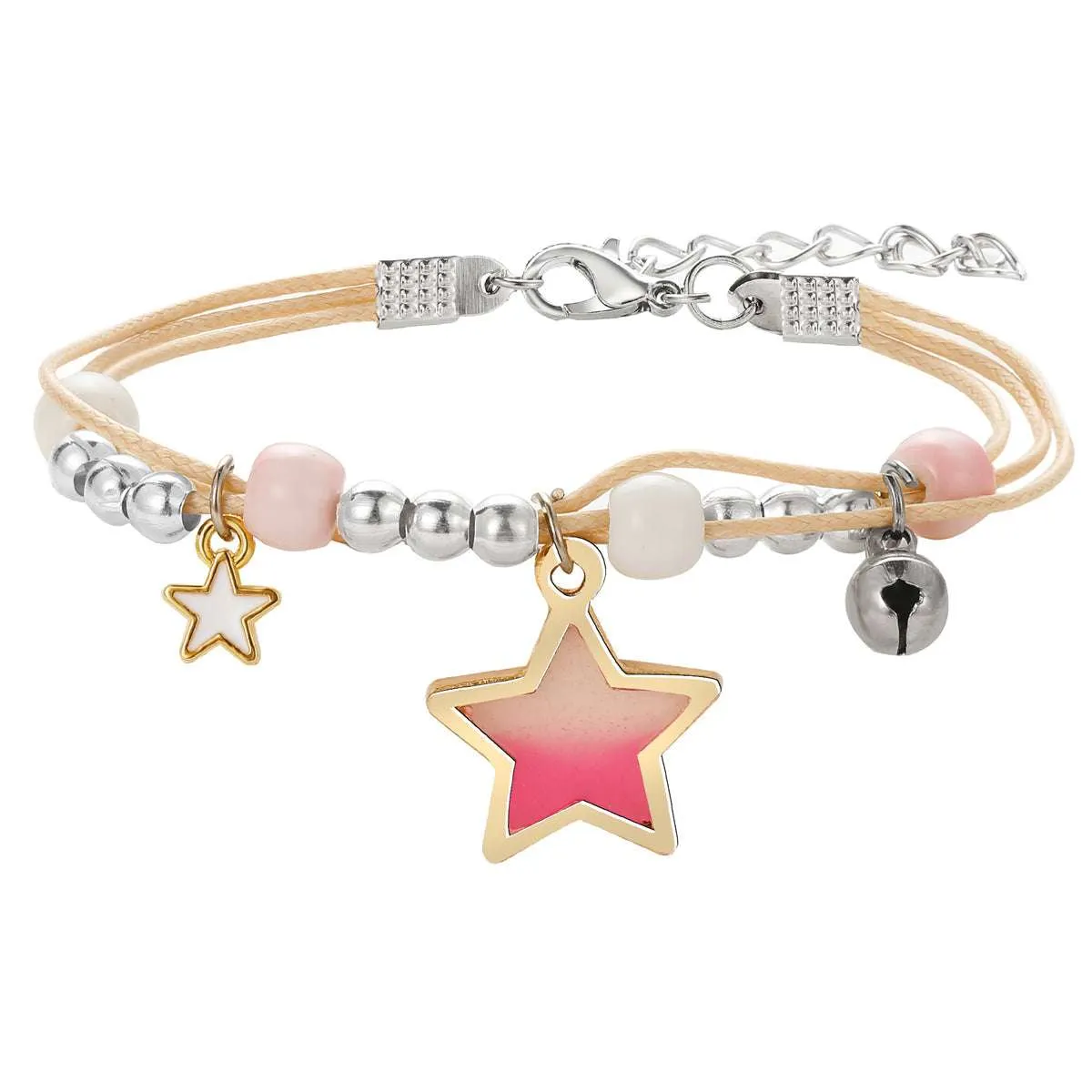 Pink Enamel & Two-Tone Star Layered Charm Bracelet sold by Zulily product image thumbnail 3