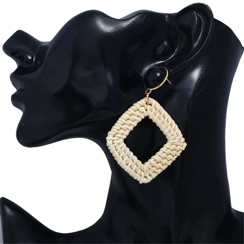 Blue Agate & Rattan Rhombus Drop Earrings made by Zulily