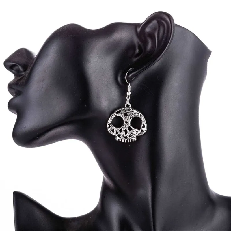 Silvertone Skull Drop Earrings made by Zulily