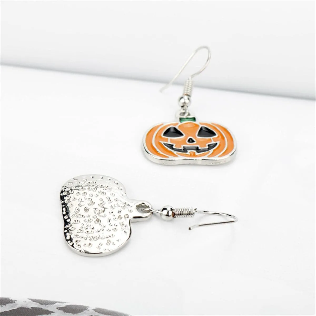 Silvertone & Orange Enamel Pumpkin Drop Earrings sold by Zulily product image thumbnail 3