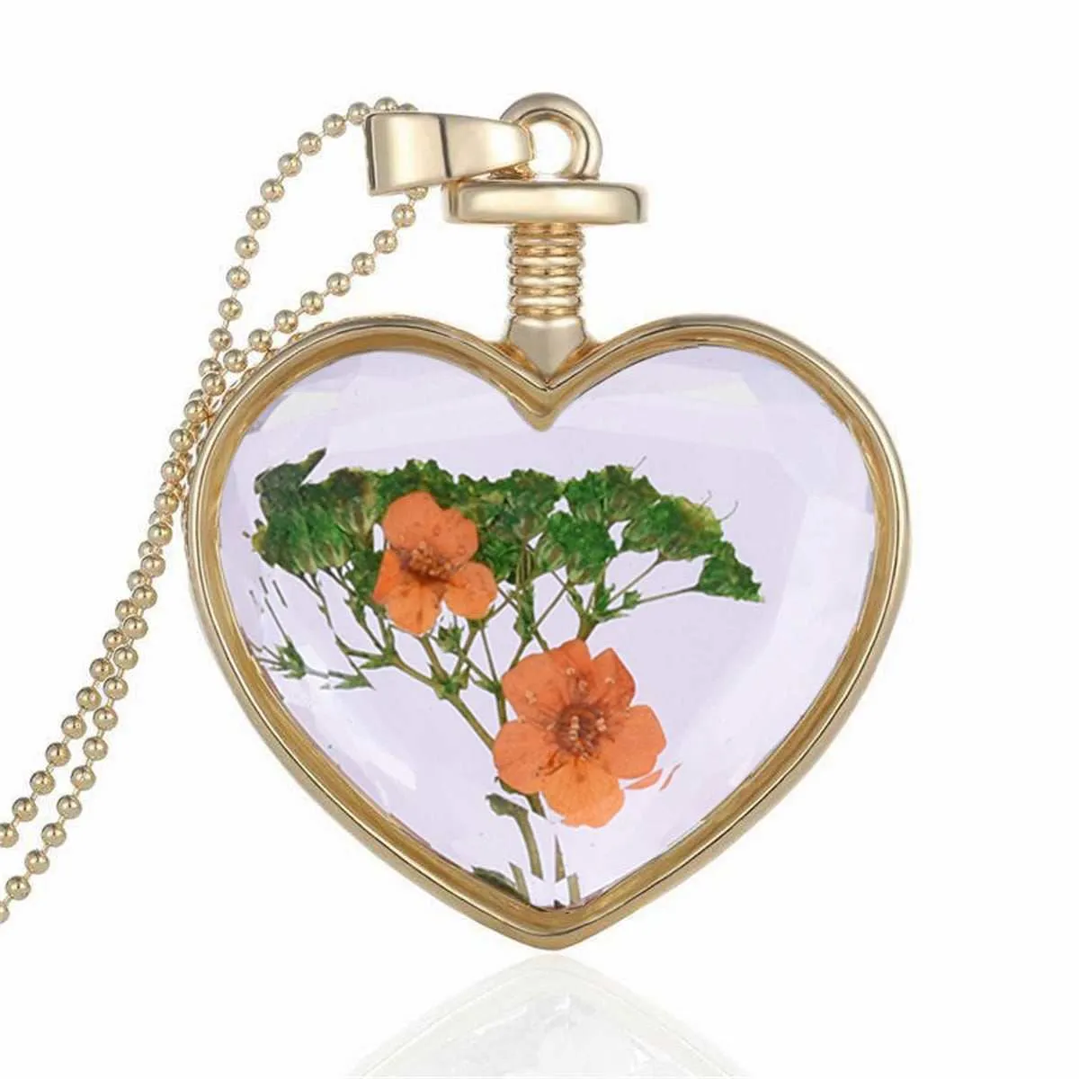 Peach Pressed Flower & Goldtone Heart Pendant Necklace sold by Zulily product image thumbnail 2