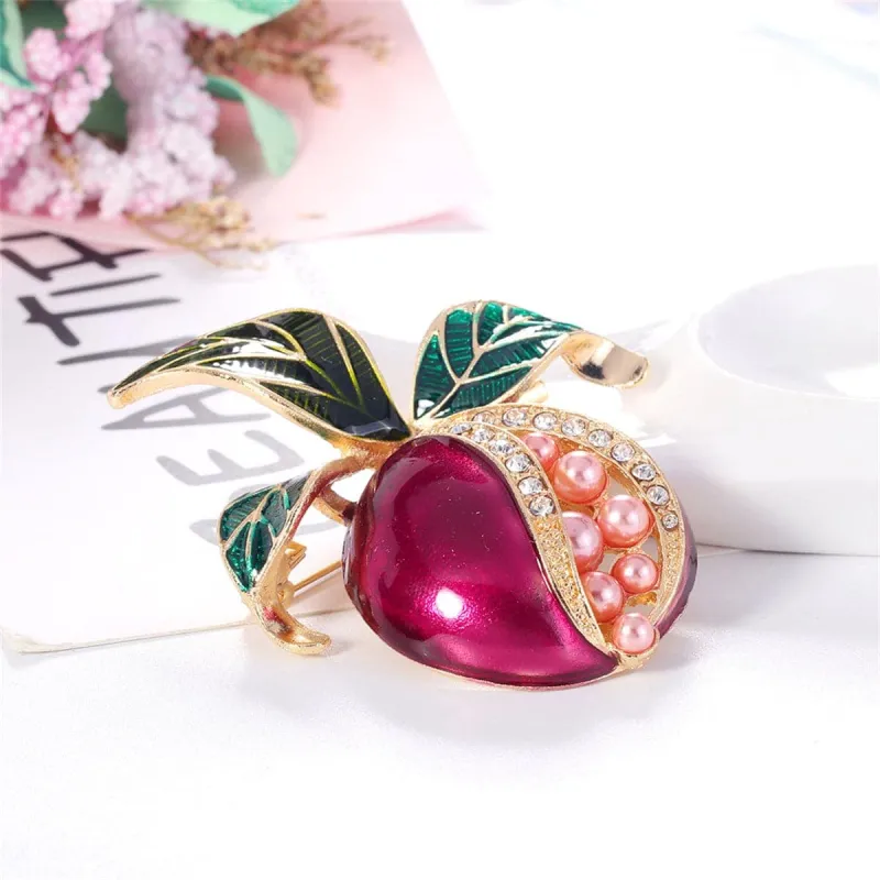 Clear Cubic Zirconia & Pearl Enamel Goldtone Pomegranate Brooch made by Zulily