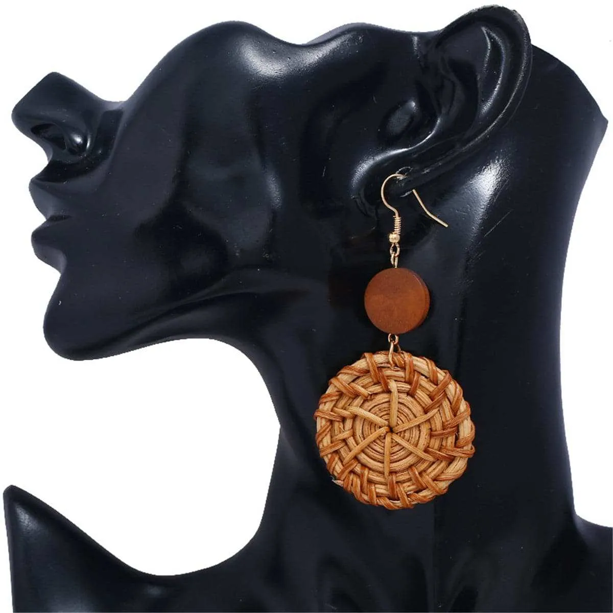 Dark Wood & Rattan Round Drop Earrings sold by Zulily