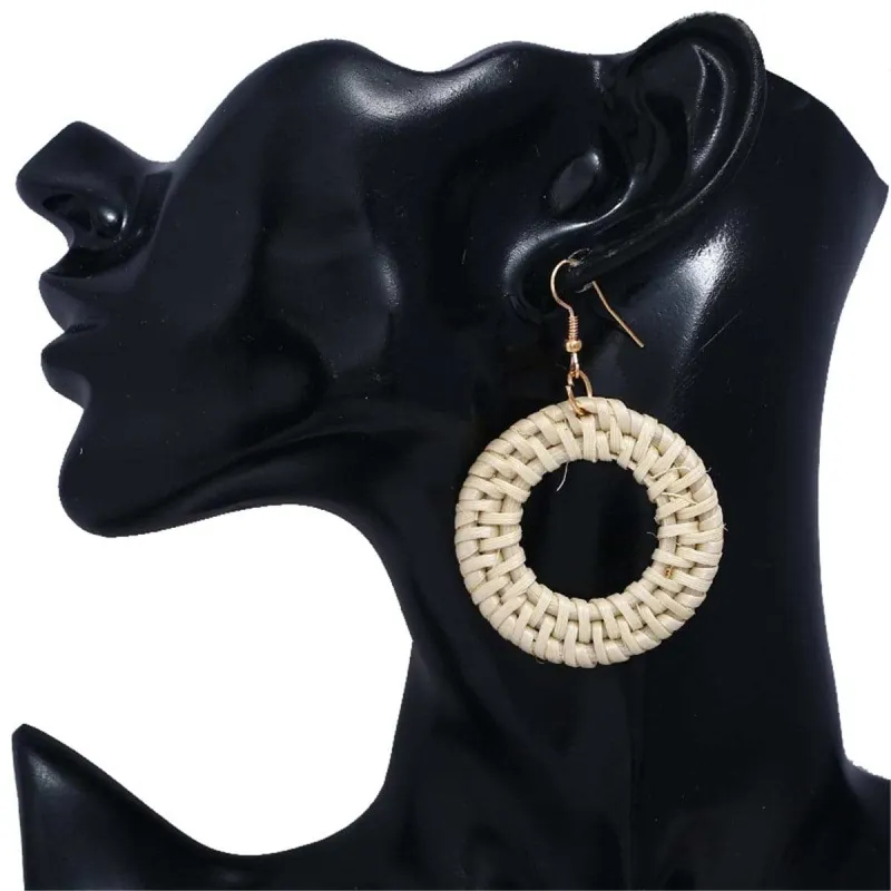 Light Wood & Rattan Open Circle Drop Earrings made by Zulily