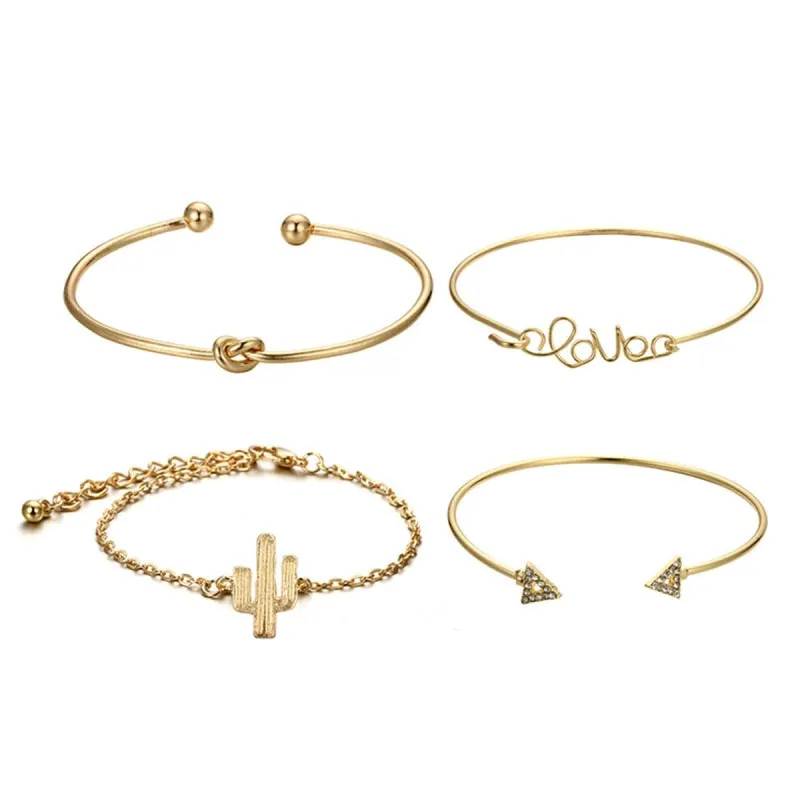 Cubic Zirconia & Goldtone Cactus Bracelet Set made by Zulily