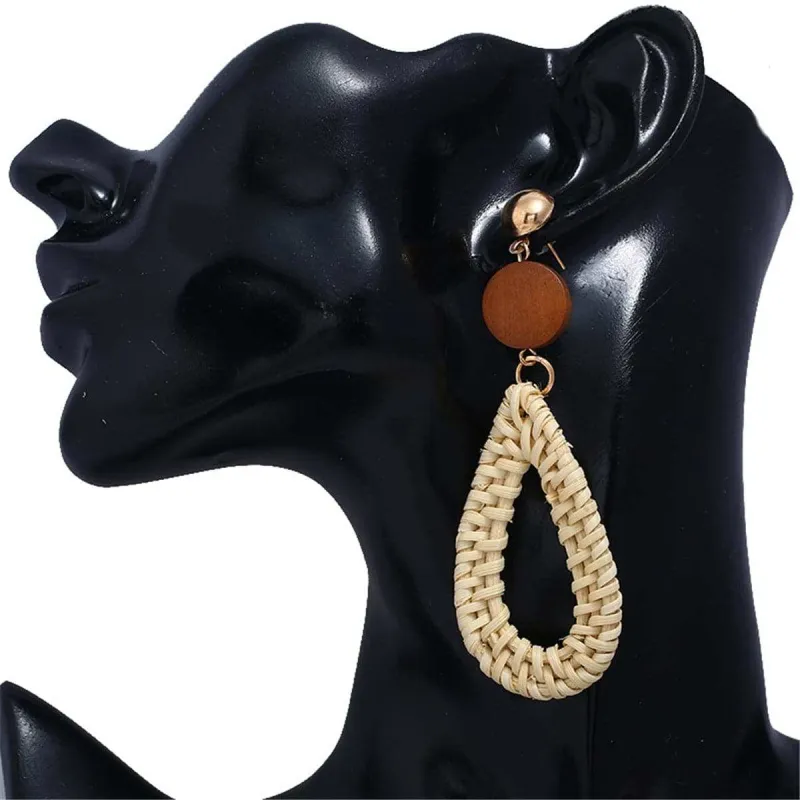 Dark Wood & Light Rattan Teardrop Earrings made by Zulily