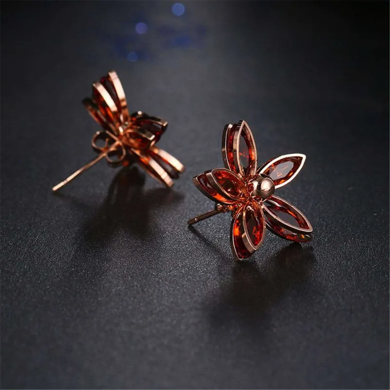 Red Crystal & Rose Goldtone Floral Stud Earrings made by Zulily