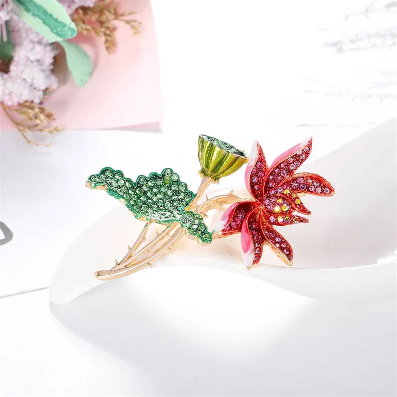 Green Enamel & Multicolor Cubic Zirconia Goldtone Lotus Brooch made by Zulily